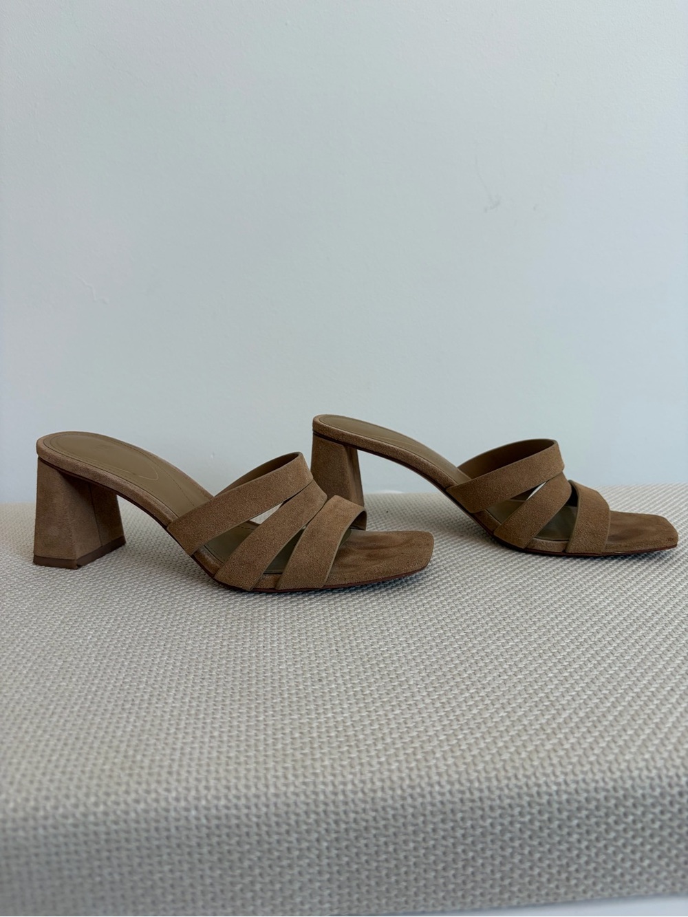 Zara Tan Suede Crisscross Block Heel Mules